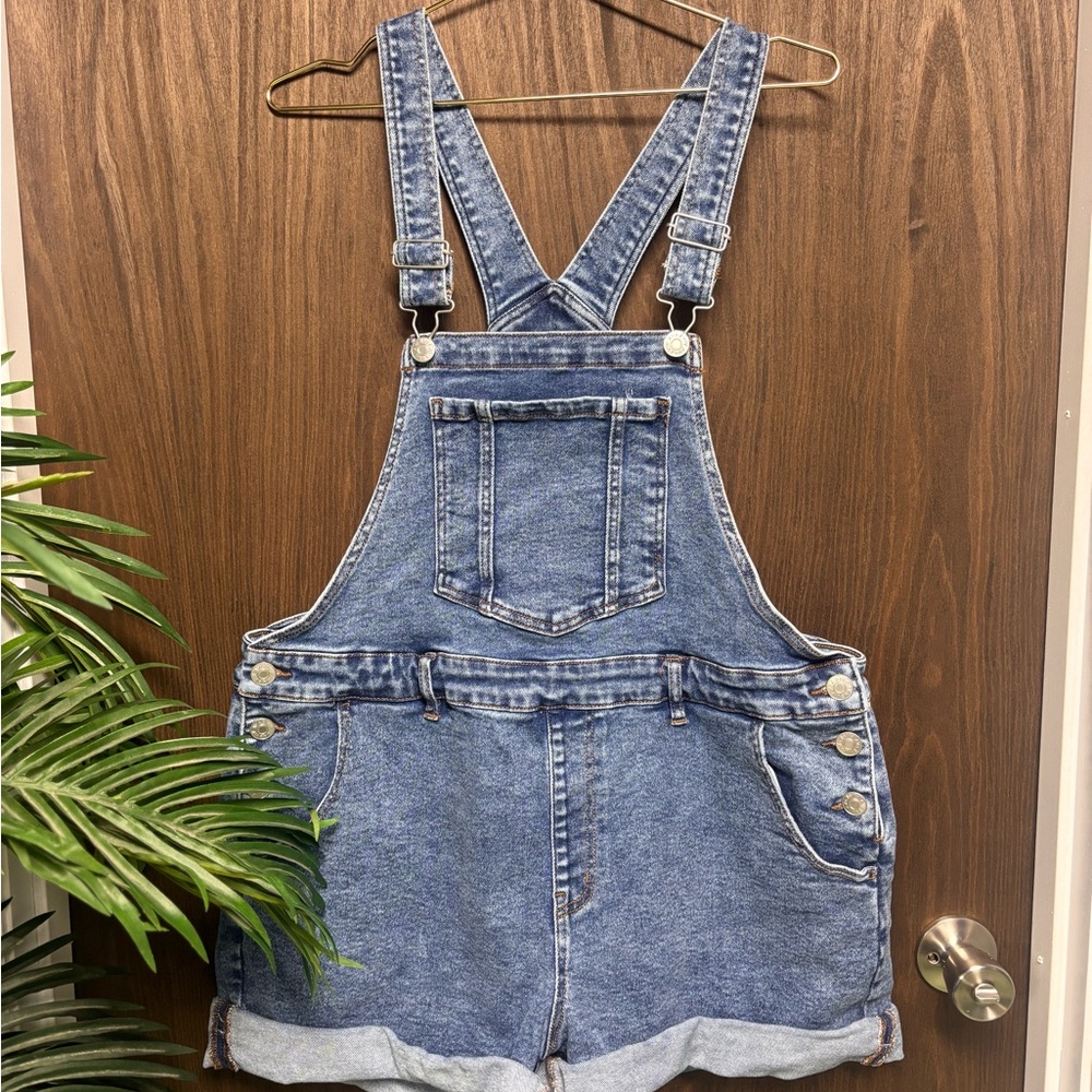 Ava & Viv Denim Short Overalls Rolled Hem Bib Shorts Size 16